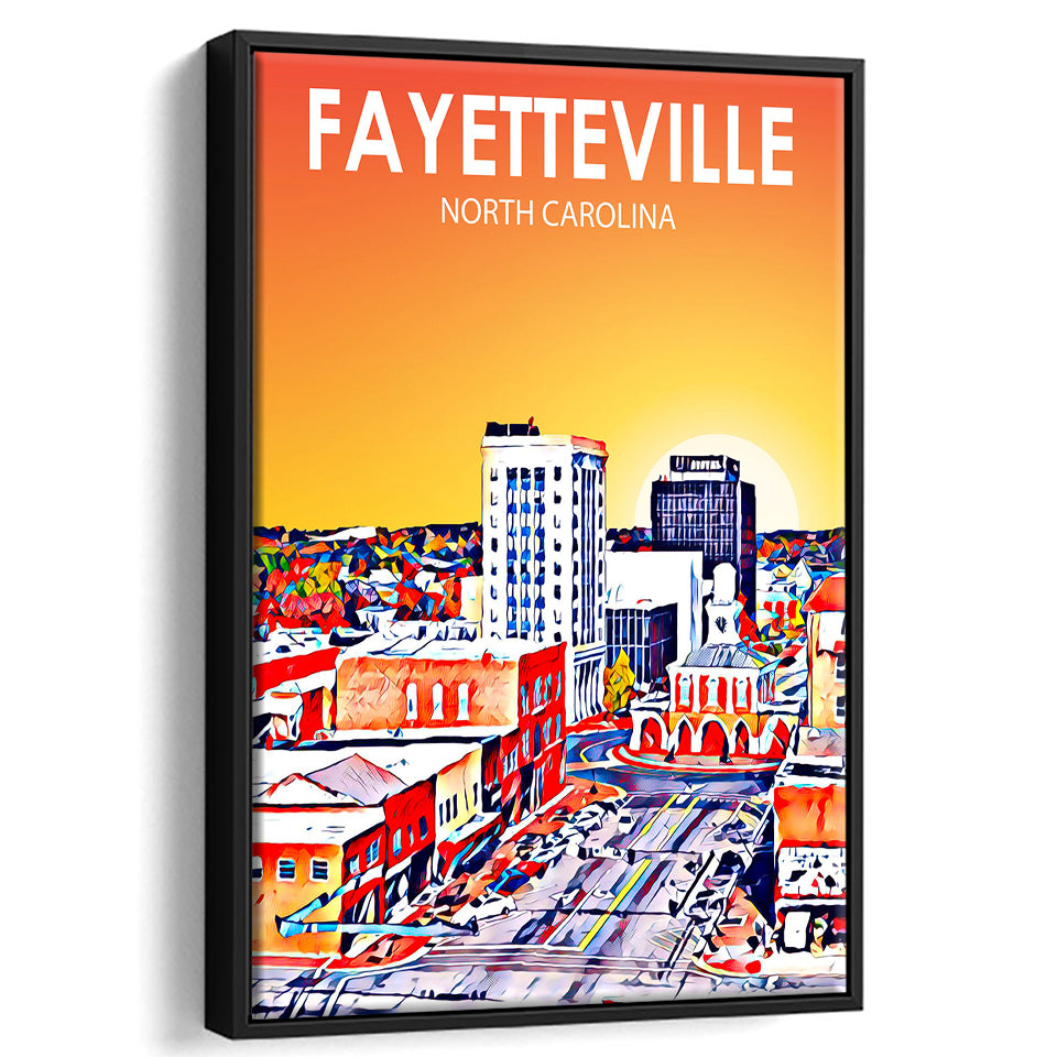Fayetteville North Carolina Art Sunset Landscape, Large Canvas, Framed Canvas Print Wall Art Home Decor, Floating Frame