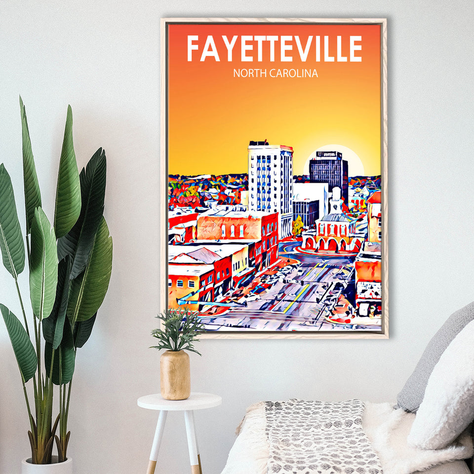 Fayetteville North Carolina Art Sunset Landscape, Large Canvas, Framed Canvas Print Wall Art Home Decor, Floating Frame