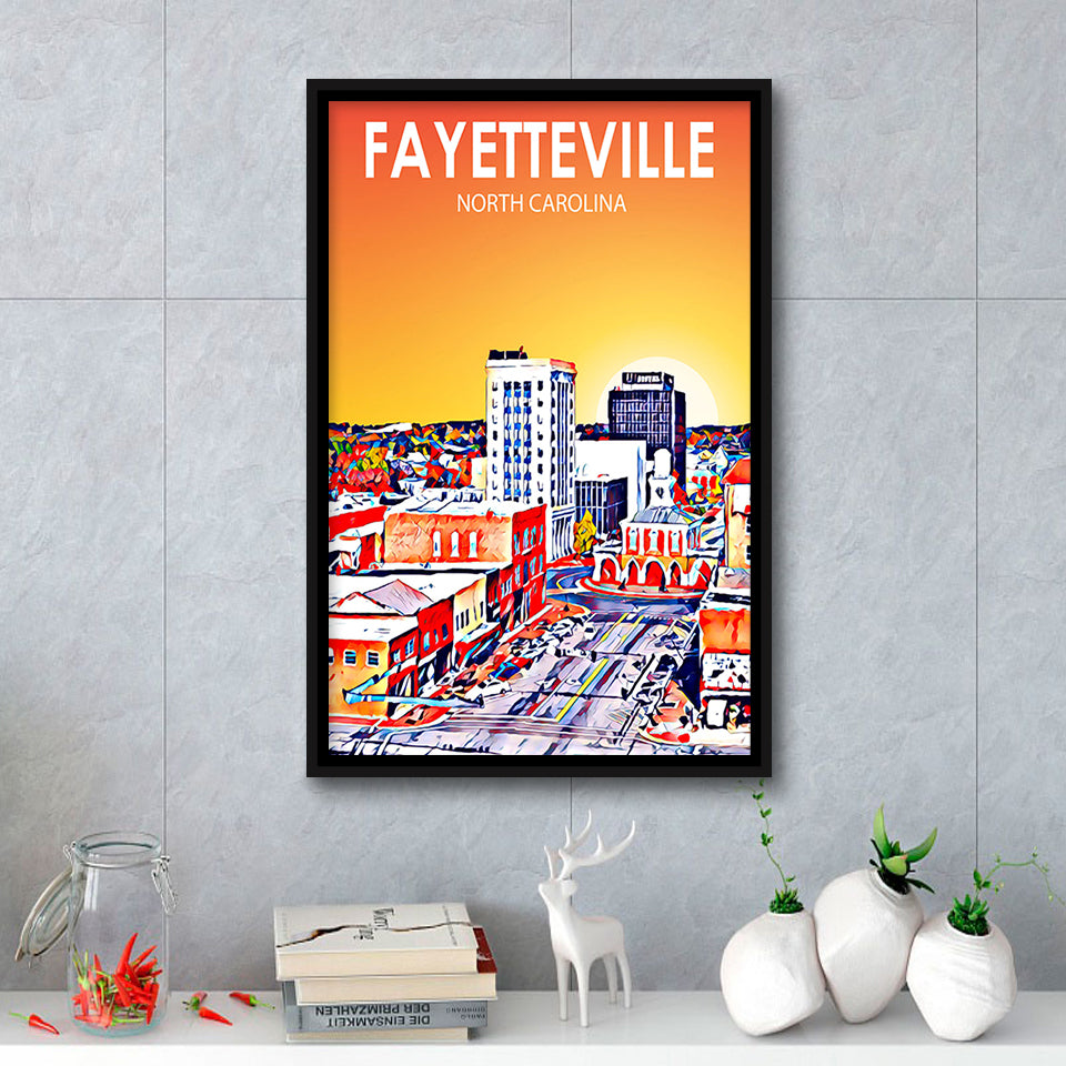 Fayetteville North Carolina Art Sunset Landscape, Large Canvas, Framed Canvas Print Wall Art Home Decor, Floating Frame