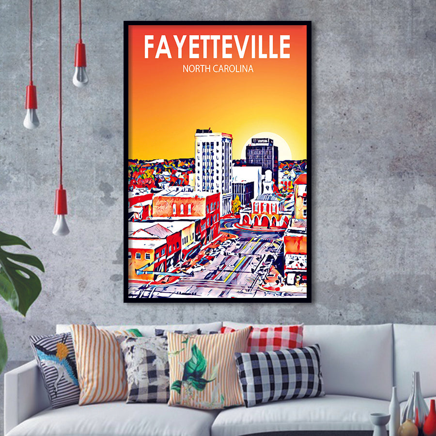 Fayetteville North Carolina Art Sunset Landscape, City Art Print, Framed Art Print Wall Art Home Decor, Framed Picture