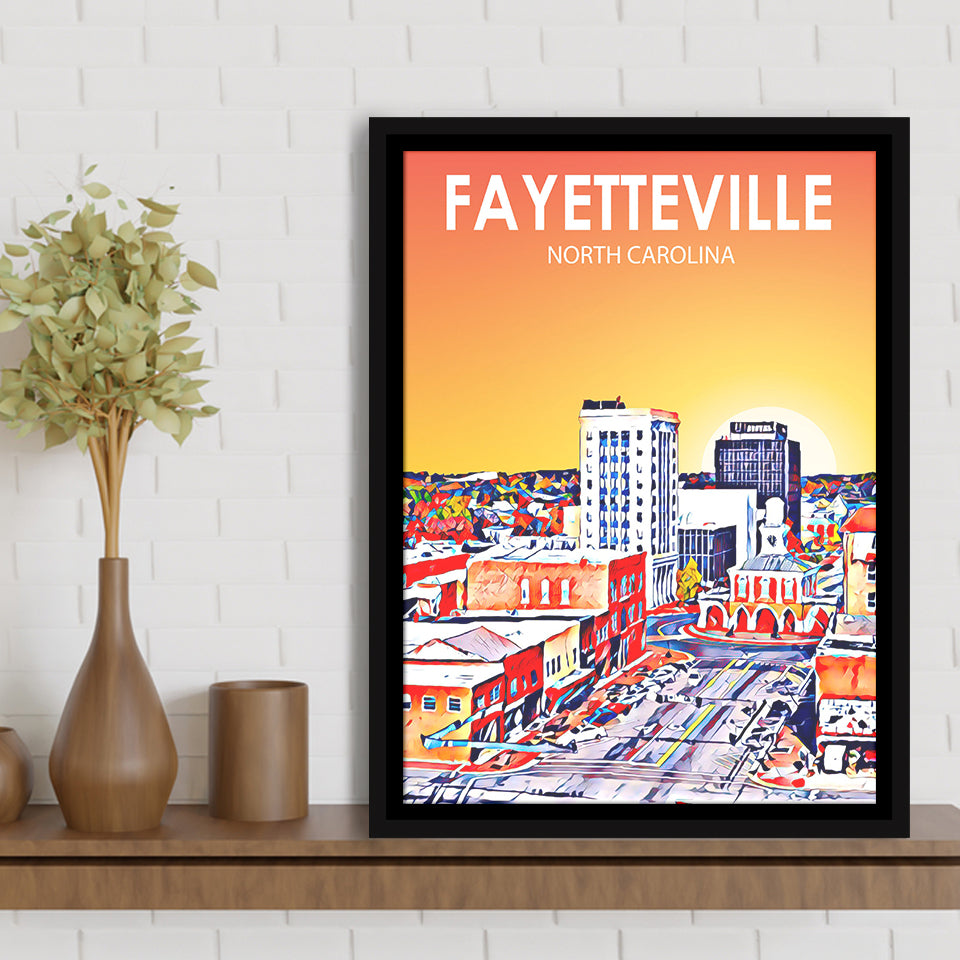 Fayetteville North Carolina Art Sunset Landscape, Large Canvas, Framed Canvas Print Wall Art Home Decor, Floating Frame