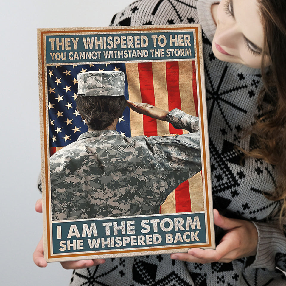 Female Veteran I Am The Storm Matte Canvas Vintage Canvas Prints Wall Art - Painting Canvas, Wall Decor, For Sale, Home Decor