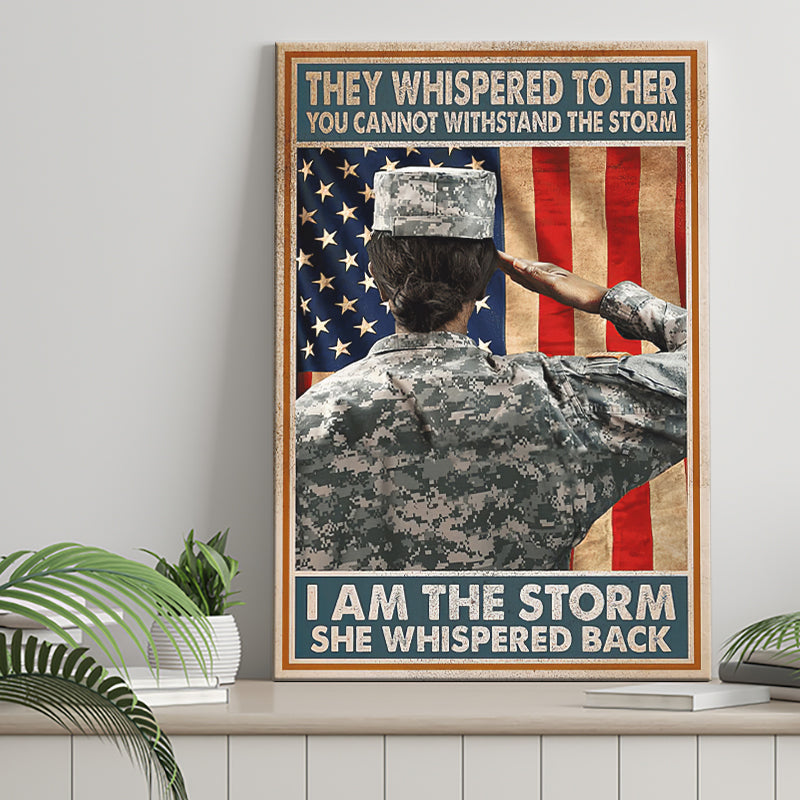 Female Veteran I Am The Storm Matte Canvas Vintage Canvas Prints Wall Art - Painting Canvas, Wall Decor, For Sale, Home Decor