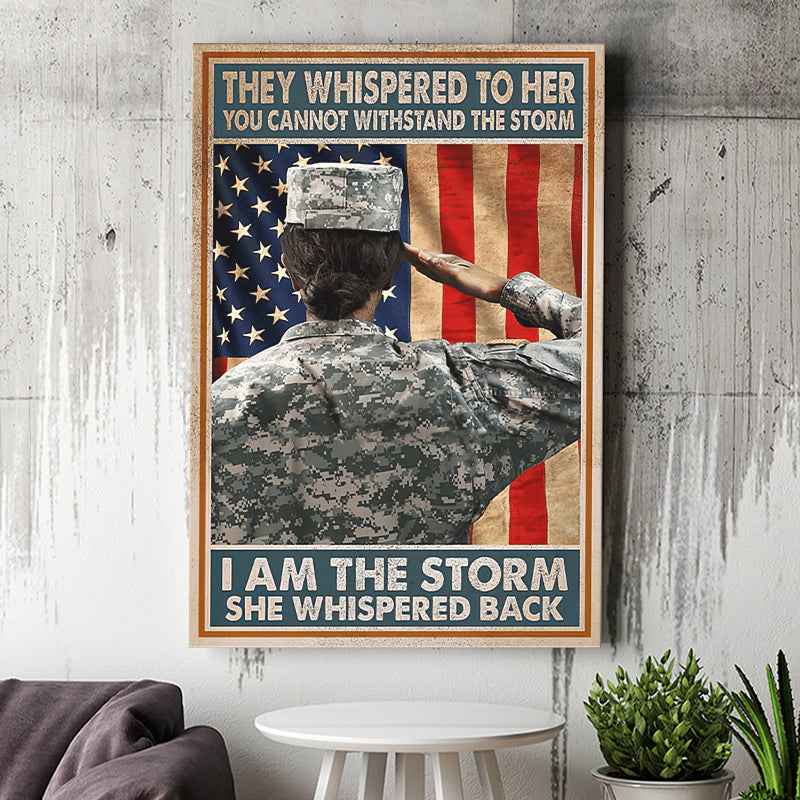 Female Veteran I Am The Storm Matte Canvas Vintage Canvas Prints Wall Art - Painting Canvas, Wall Decor, For Sale, Home Decor