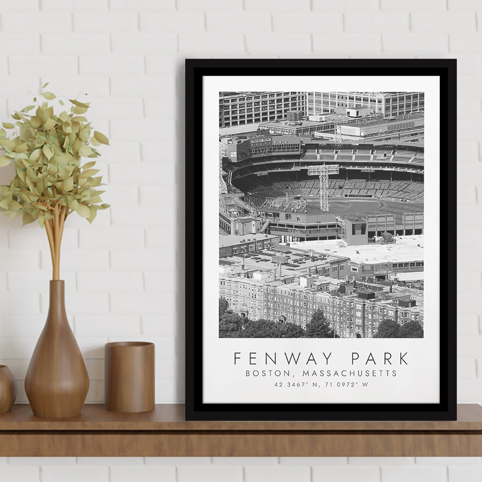 Fenway Park Boston Red Sox Baseball Lovers Black And White Art Framed Canvas Prints Wall Art Home Decor, Floating Frame