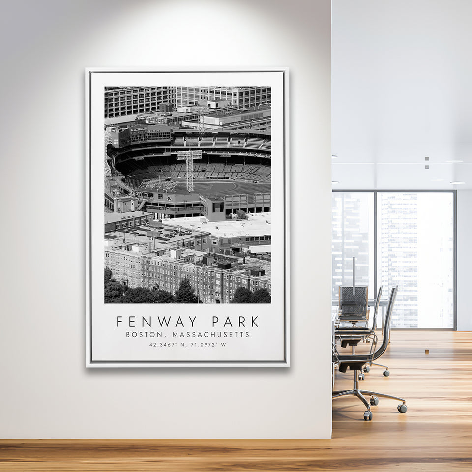 Fenway Park Boston Red Sox Baseball Lovers Black And White Art Framed Canvas Prints Wall Art Home Decor, Floating Frame