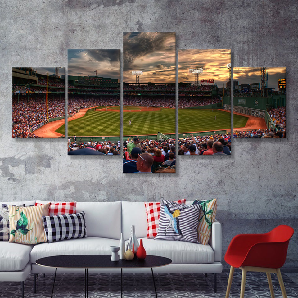 Fenway Park Baseball Stadium, Boston, Usa 5 Pieces Canvas Prints Wall Art - Painting Canvas, Multi Panel, Fan Gift