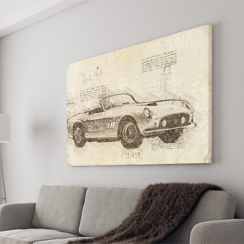 Fer 250 GT SWB California Spider Da Vinci Style Canvas Prints - Painting Canvas, Wall Art,Old Car, Prints for Sale,Wal Decor, Home Decor