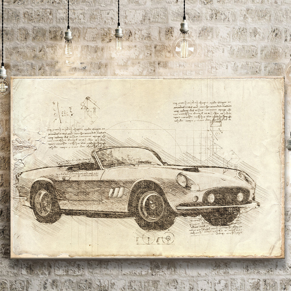 Fer 250 GT SWB California Spider Da Vinci Style Canvas Prints - Painting Canvas, Wall Art,Old Car, Prints for Sale,Wal Decor, Home Decor