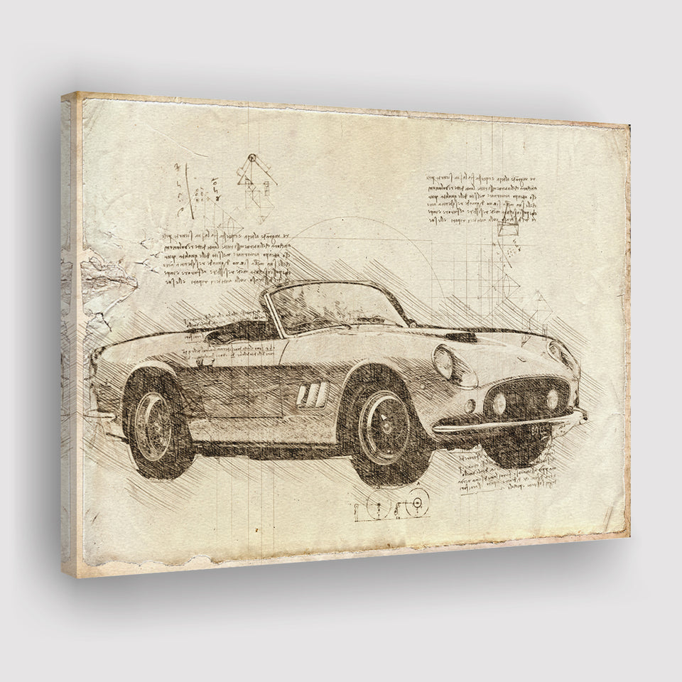 Fer 250 GT SWB California Spider Da Vinci Style Canvas Prints - Painting Canvas, Wall Art,Old Car, Prints for Sale,Wal Decor, Home Decor