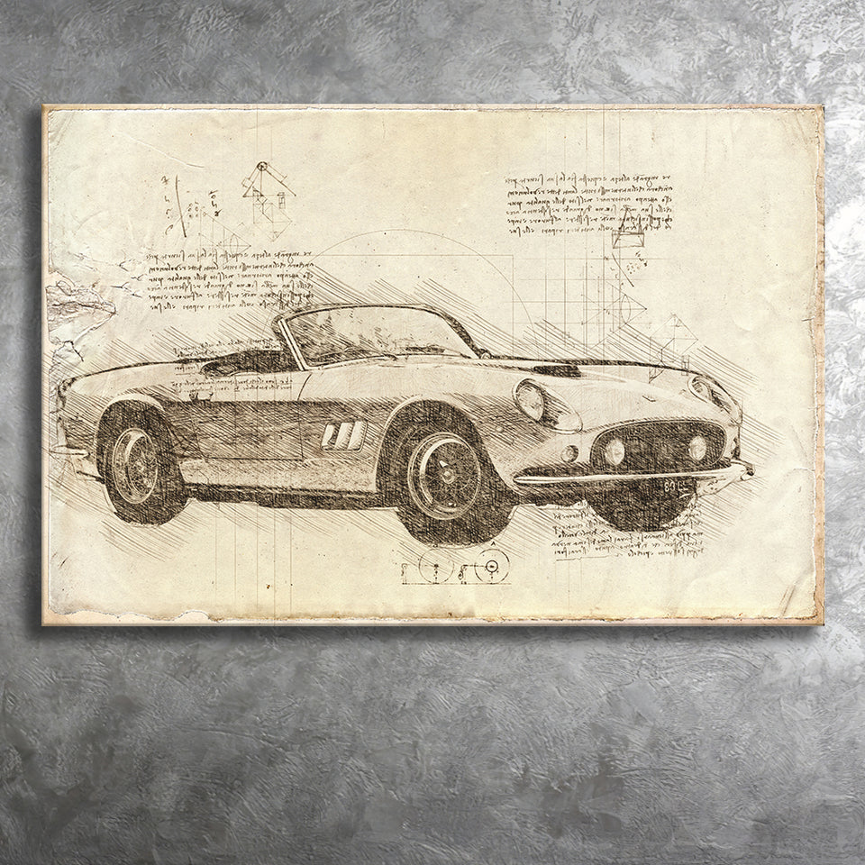 Fer 250 GT SWB California Spider Da Vinci Style Canvas Prints - Painting Canvas, Wall Art,Old Car, Prints for Sale,Wal Decor, Home Decor