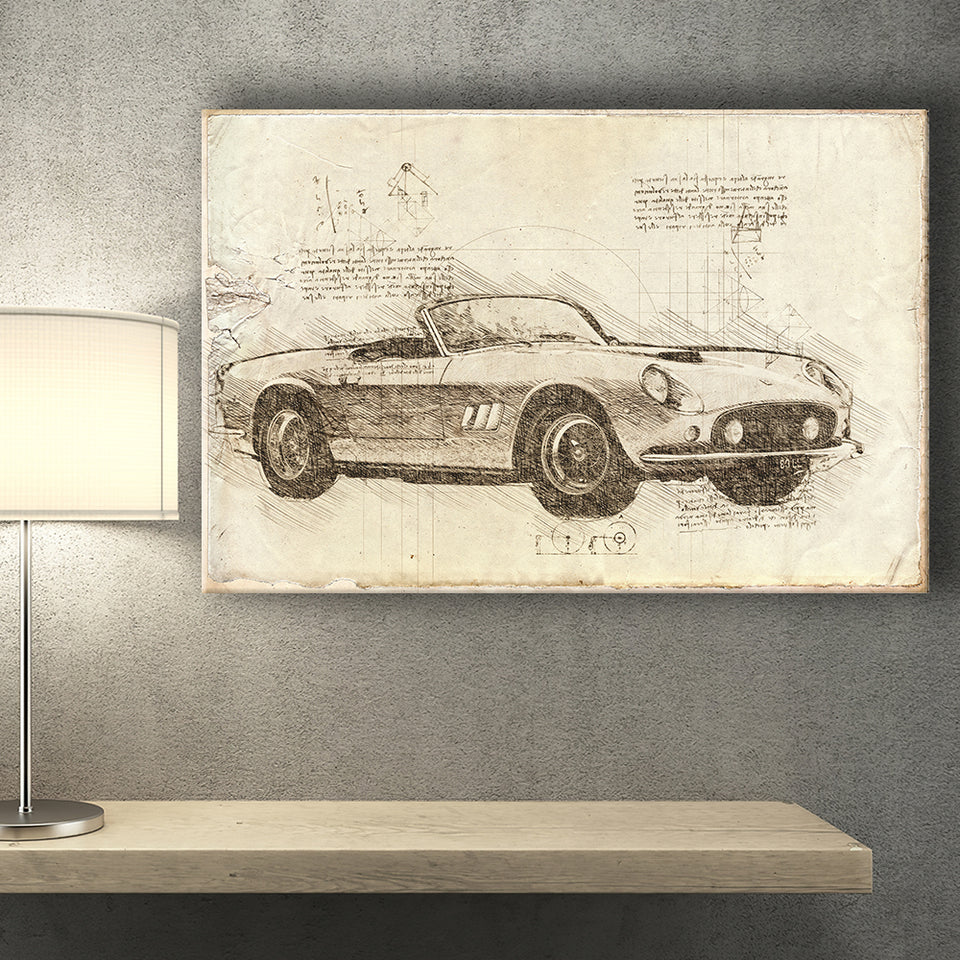 Fer 250 GT SWB California Spider Da Vinci Style Canvas Prints - Painting Canvas, Wall Art,Old Car, Prints for Sale,Wal Decor, Home Decor