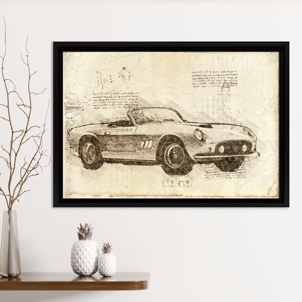 Fer 250 GT SWB California Spider Da Vinci Style Framed Canvas Prints - Painting Canvas, Framed Art,Wall Art,Old Car, For Sale,Wal Decor