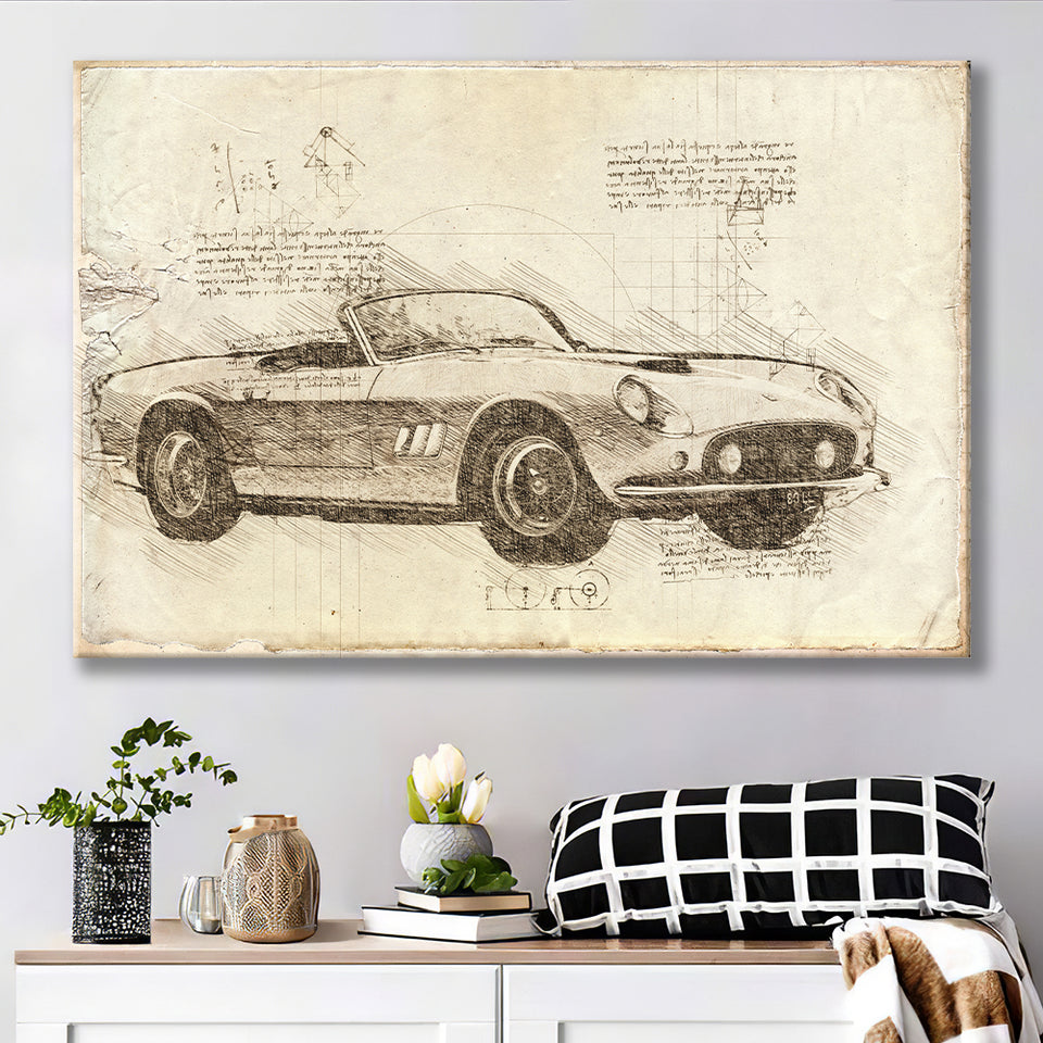 Fer 250 GT SWB California Spider Da Vinci Style Canvas Prints - Painting Canvas, Wall Art,Old Car, Prints for Sale,Wal Decor, Home Decor