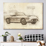 Fer 250 GT SWB California Spider Da Vinci Style Canvas Prints - Painting Canvas, Wall Art,Old Car, Prints for Sale,Wal Decor, Home Decor
