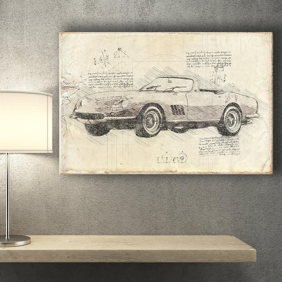 Fer 275GTB 4S NART Spider Da Vinci Style Canvas Prints - Painting Canvas, Wall Art,Old Car, Prints for Sale,Wal Decor, Home Decor