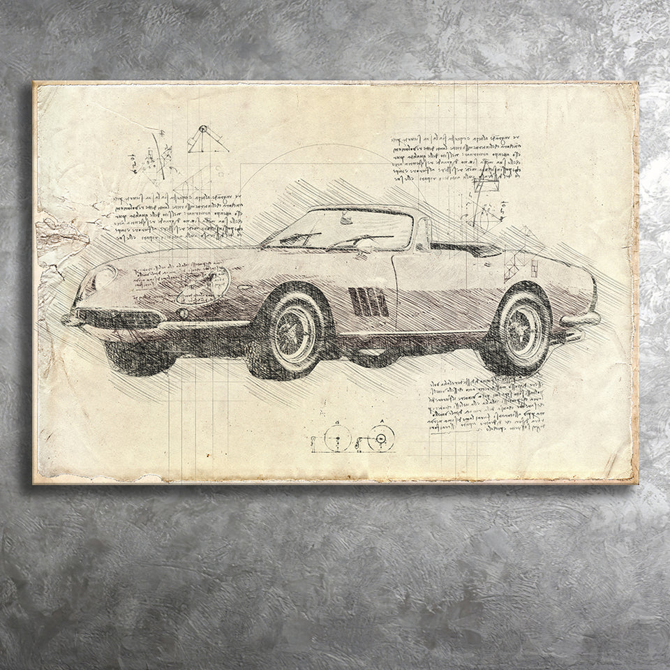 Fer 275GTB 4S NART Spider Da Vinci Style Canvas Prints - Painting Canvas, Wall Art,Old Car, Prints for Sale,Wal Decor, Home Decor