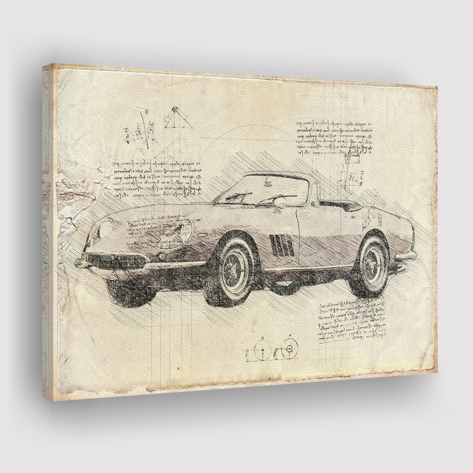 Fer 275GTB 4S NART Spider Da Vinci Style Canvas Prints - Painting Canvas, Wall Art,Old Car, Prints for Sale,Wal Decor, Home Decor
