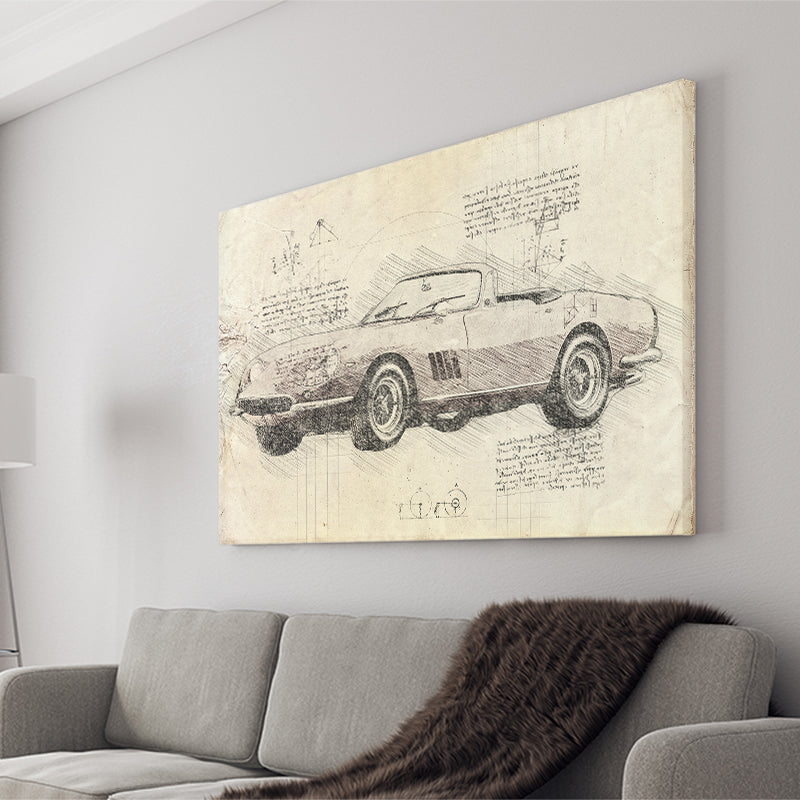 Fer 275GTB 4S NART Spider Da Vinci Style Canvas Prints - Painting Canvas, Wall Art,Old Car, Prints for Sale,Wal Decor, Home Decor