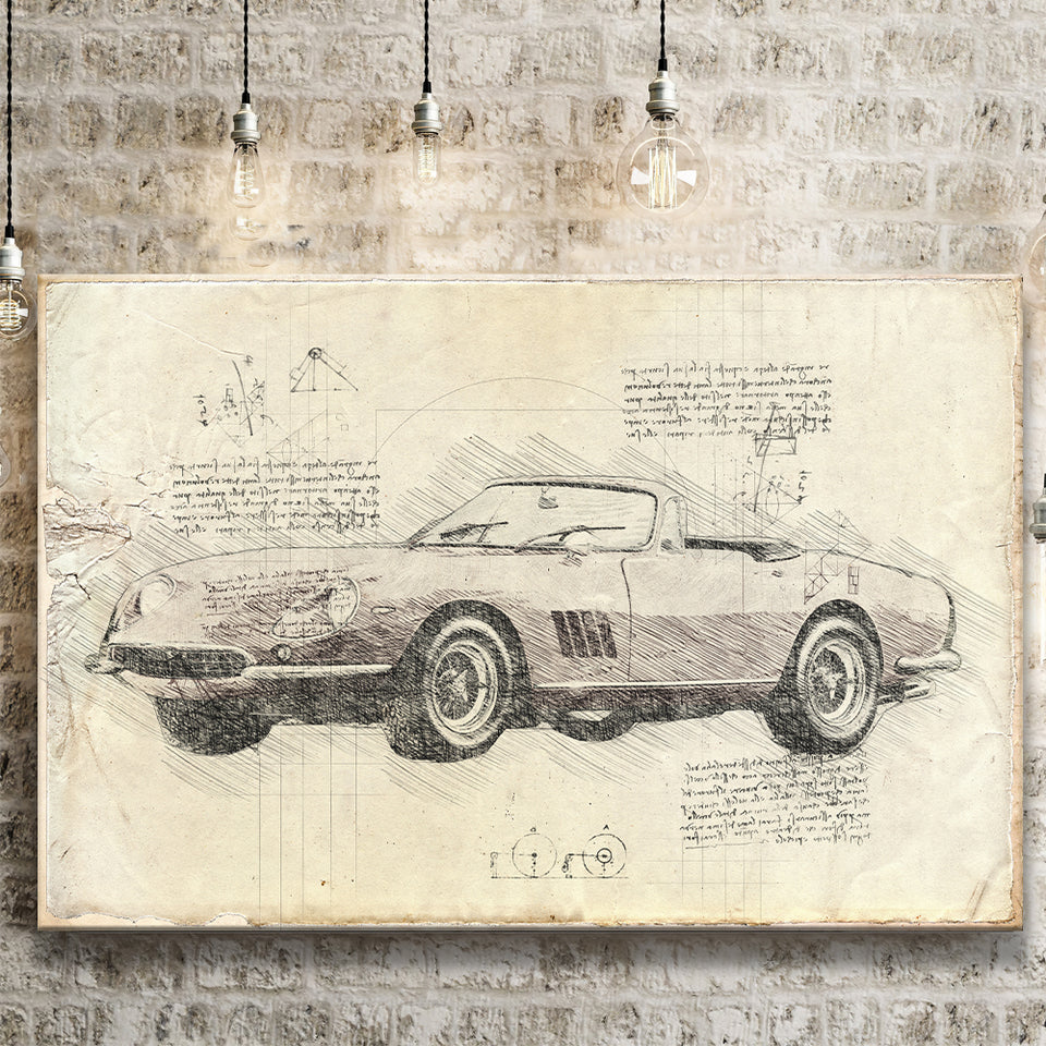 Fer 275GTB 4S NART Spider Da Vinci Style Canvas Prints - Painting Canvas, Wall Art,Old Car, Prints for Sale,Wal Decor, Home Decor