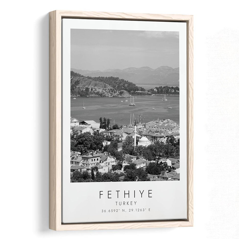 Fethiye Turkey Black And White Art Framed Canvas Prints Wall Art Home Decor, Floating Frame
