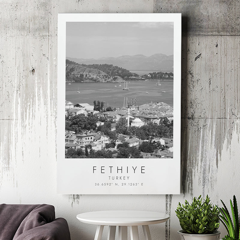 Fethiye Turkey Black And White Art Canvas Prints Wall Art Home Decor