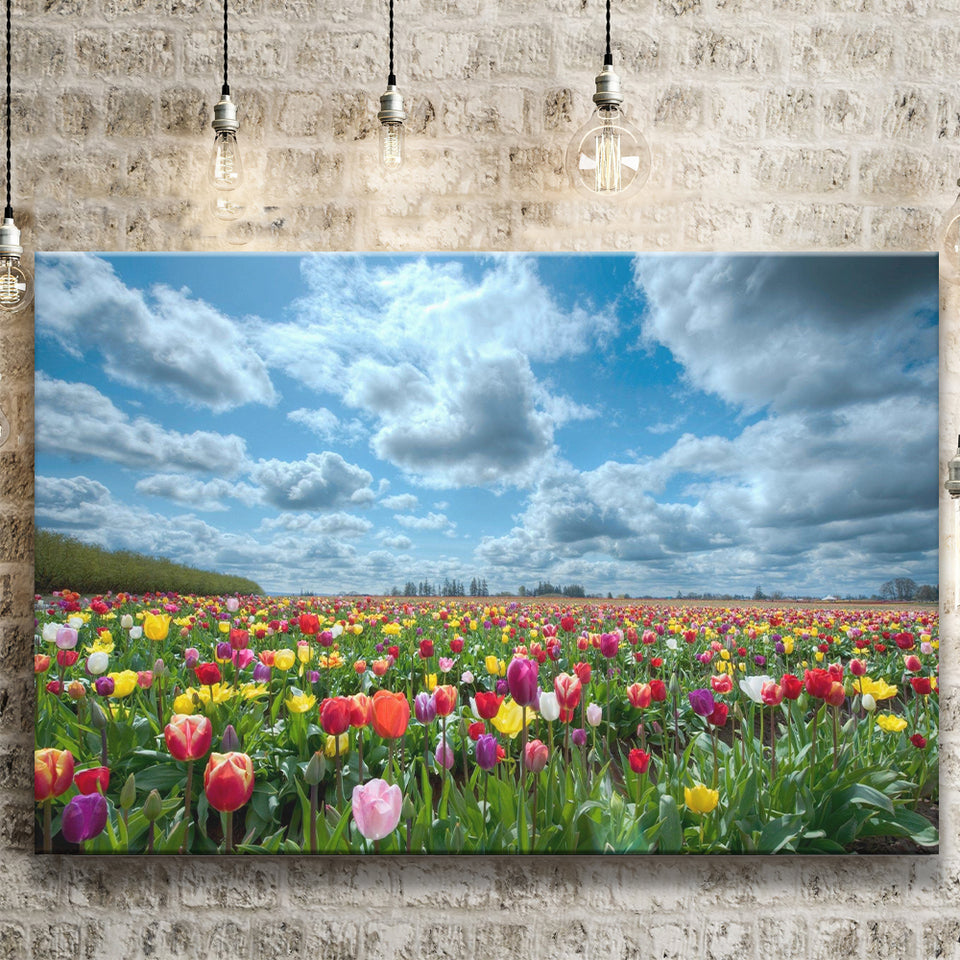Field Of Tulips In Various Colors Canvas Prints Wall Art - Painting Canvas, Wall Decor, Canvas Art, For Sale