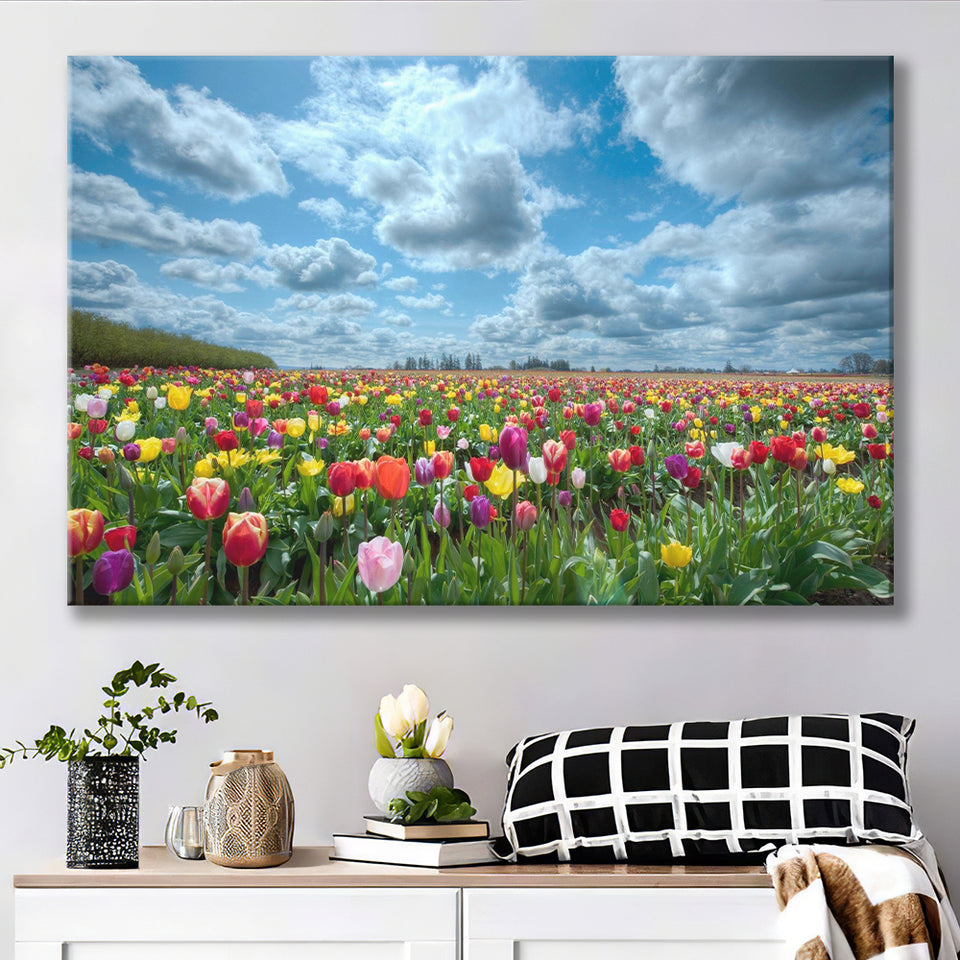 Field Of Tulips In Various Colors Canvas Prints Wall Art - Painting Canvas, Wall Decor, Canvas Art, For Sale