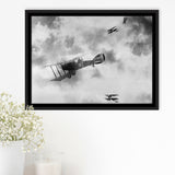 Fighter Airplane Black And White Print, World War One Framed Canvas Prints Wall Art Home Decor,Floating Frame