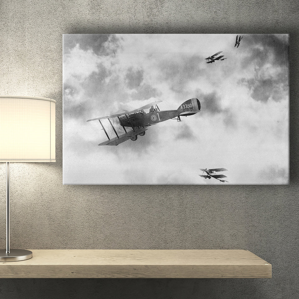 Fighter Airplane Black And White Print, World War One Canvas Prints Wall Art Home Decor