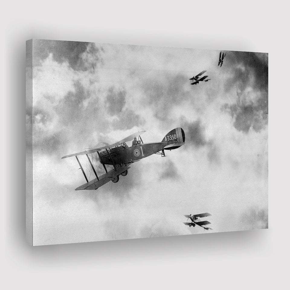 Fighter Airplane Black And White Print, World War One Canvas Prints Wall Art Home Decor