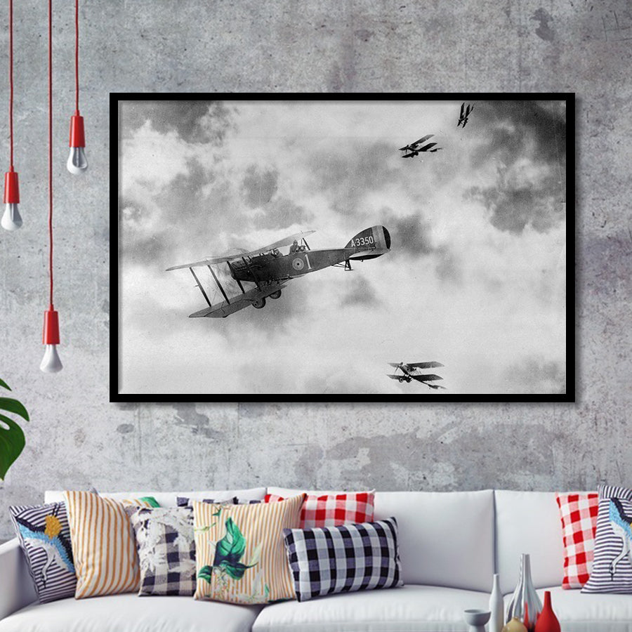 Fighter Airplane Black And White Print, World War One Framed Art Prints, Wall Art,Home Decor,Framed Picture