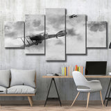 Fighter Airplane Black And White Print, World War One 5 Panels, Canvas Prints Wall Art Decor, Large Canvas Art