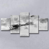 Fighter Airplane Black And White Print, World War One 5 Panels, Canvas Prints Wall Art Decor, Large Canvas Art