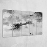 Fighter Airplane Black And White Print, World War One Larger Canvas Art, 5 Piece Canvas Prints Wall Art Decor