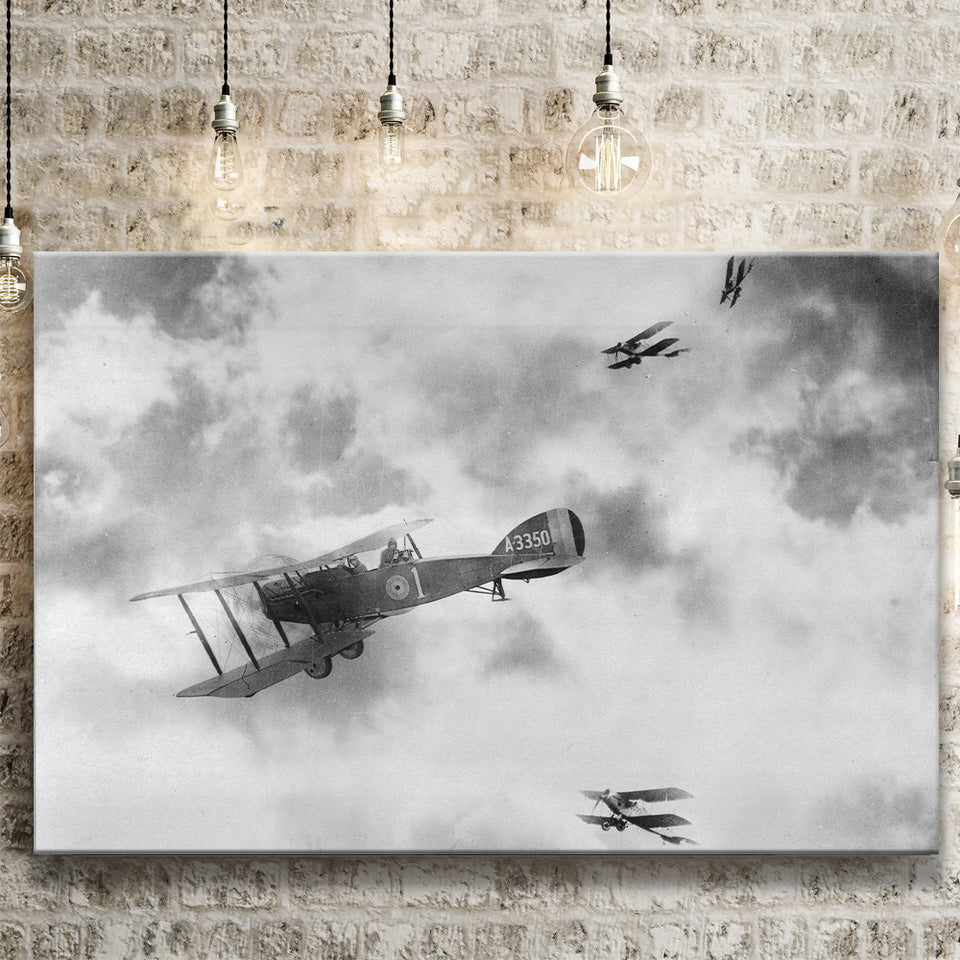 Fighter Airplane Black And White Print, World War One Canvas Prints Wall Art Home Decor