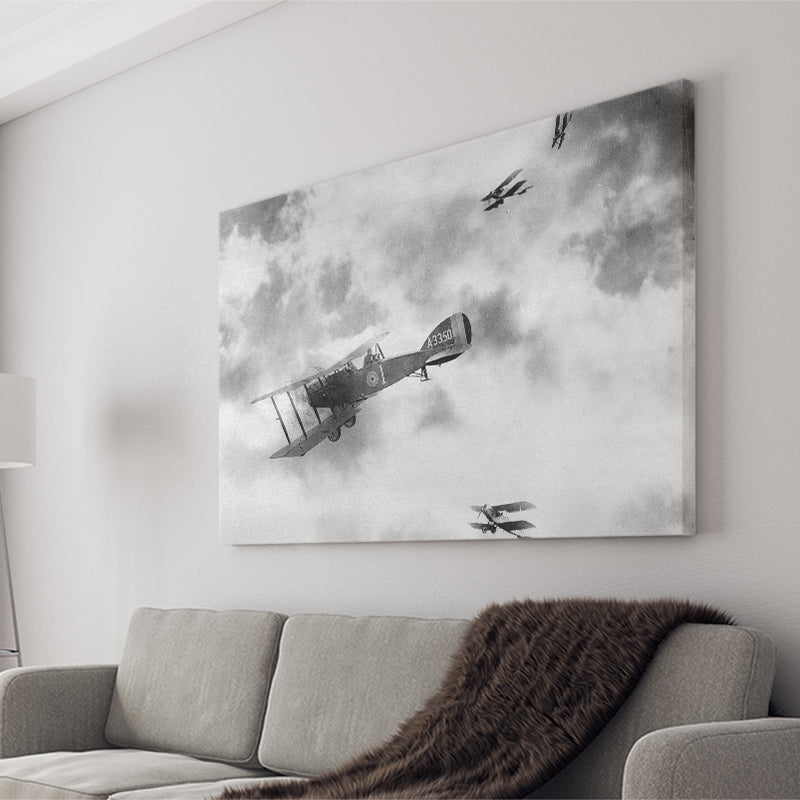 Fighter Airplane Black And White Print, World War One Canvas Prints Wall Art Home Decor