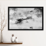 Fighter Airplane Black And White Print, World War One Framed Canvas Prints Wall Art Home Decor,Floating Frame