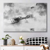 Fighter Airplane Black And White Print, World War One Canvas Prints Wall Art Home Decor