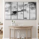 Fighter Airplane Black And White Print, World War One Larger Canvas Art, 5 Piece Canvas Prints Wall Art Decor