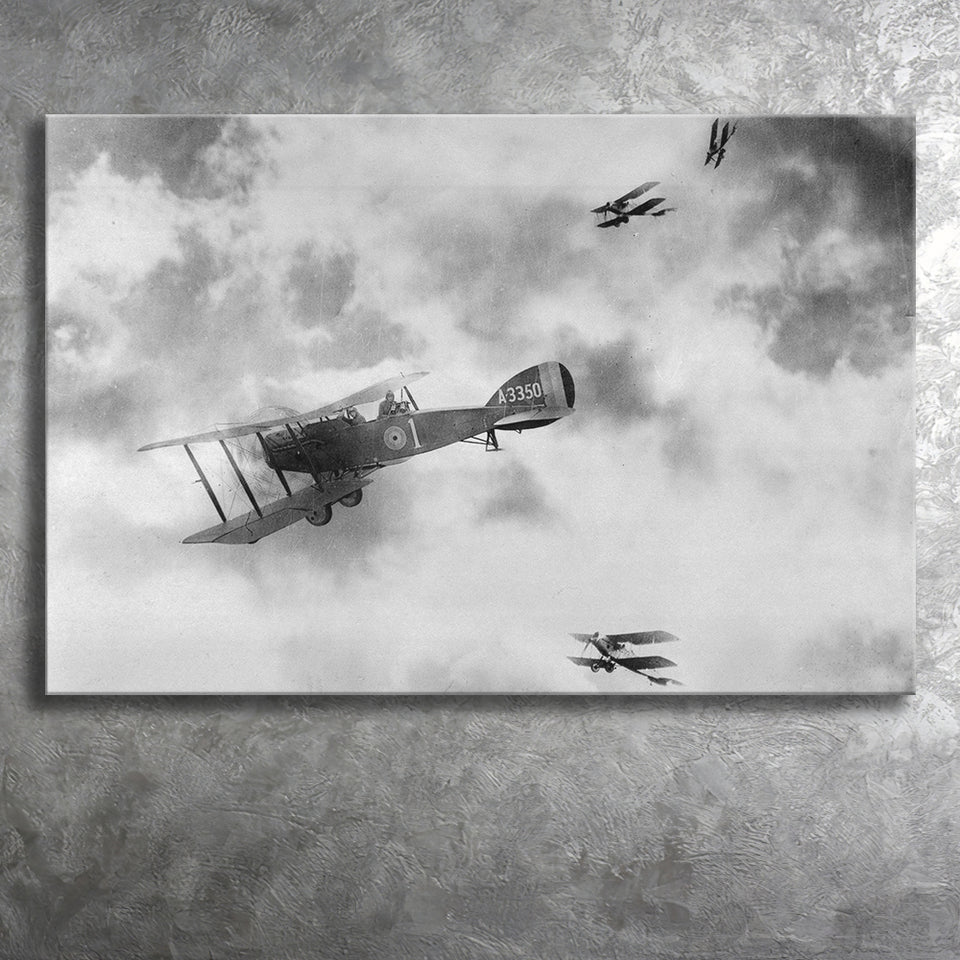 Fighter Airplane Black And White Print, World War One Canvas Prints Wall Art Home Decor