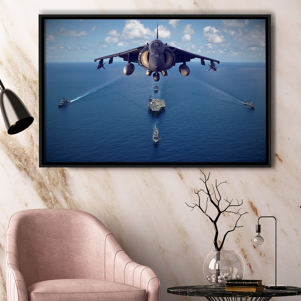 Fighter Pilot Gift Mcdonnell Douglas Av 8B Harrier Ii Airplane Framed Canvas Prints Wall Art Decor - Painting Canvas, Black Framed Picture
