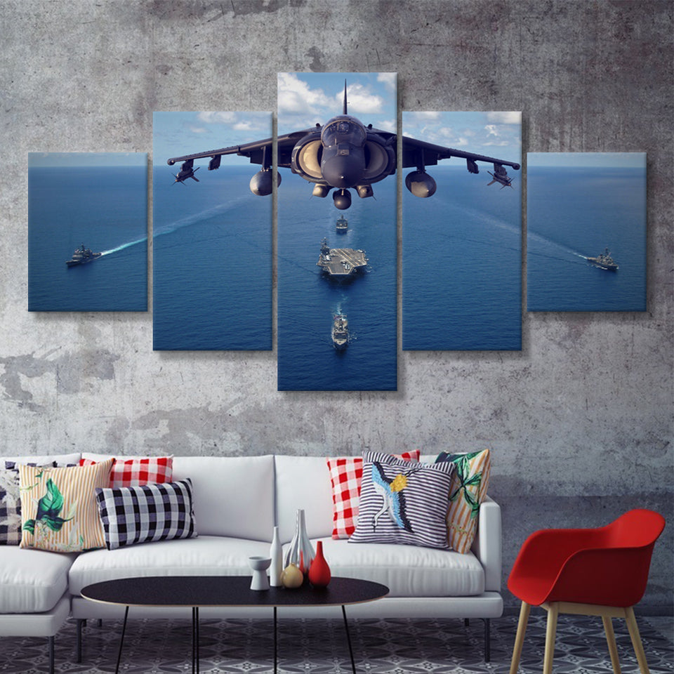 Fighter Pilot Gift Mcdonnell Douglas Av 8B Harrier Ii Airplane 5 Piece Canvas Prints Wall Art Decor - Painting Canvas, Multi Panels