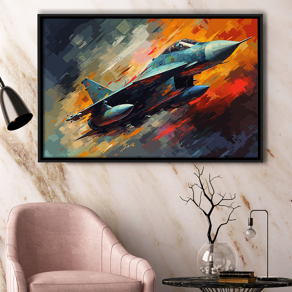 Fighter Jet Wall Art, Aviation Military Painting Art Framed Canvas Prints Wall Art, Floating Frame, Large Canvas Home Decor