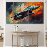 Fighter Jet Wall Art, Aviation Military Painting Art, 5 Panel B Canvas Prints Wall Art, Extra Large Canvas Decor