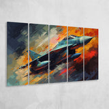 Fighter Jet Wall Art, Aviation Military Painting Art, 5 Panel B Canvas Prints Wall Art, Extra Large Canvas Decor