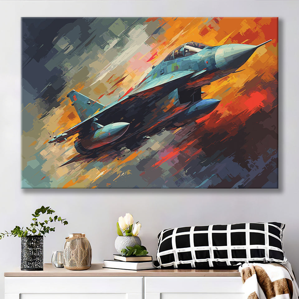 Fighter Jet Wall Art, Aviation Military Painting Art Canvas Prints Wall Art, Home Living Room Decor, Large Canvas