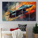 Fighter Jet Wall Art, Aviation Military Painting Art, 5 Panel B Canvas Prints Wall Art, Extra Large Canvas Decor