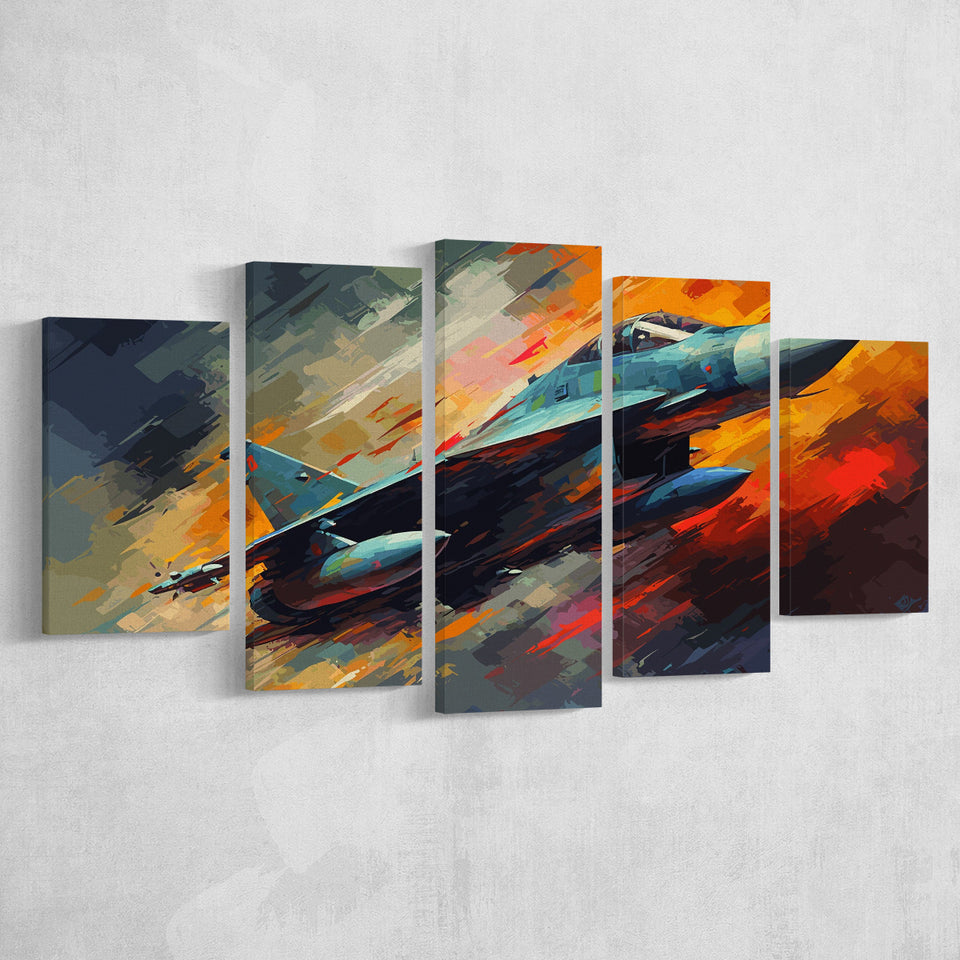 Fighter Jet Wall Art, Aviation Military Painting Art, 5 Panel Canvas Prints Wall Art,Mixed Canvas, Large Canvas