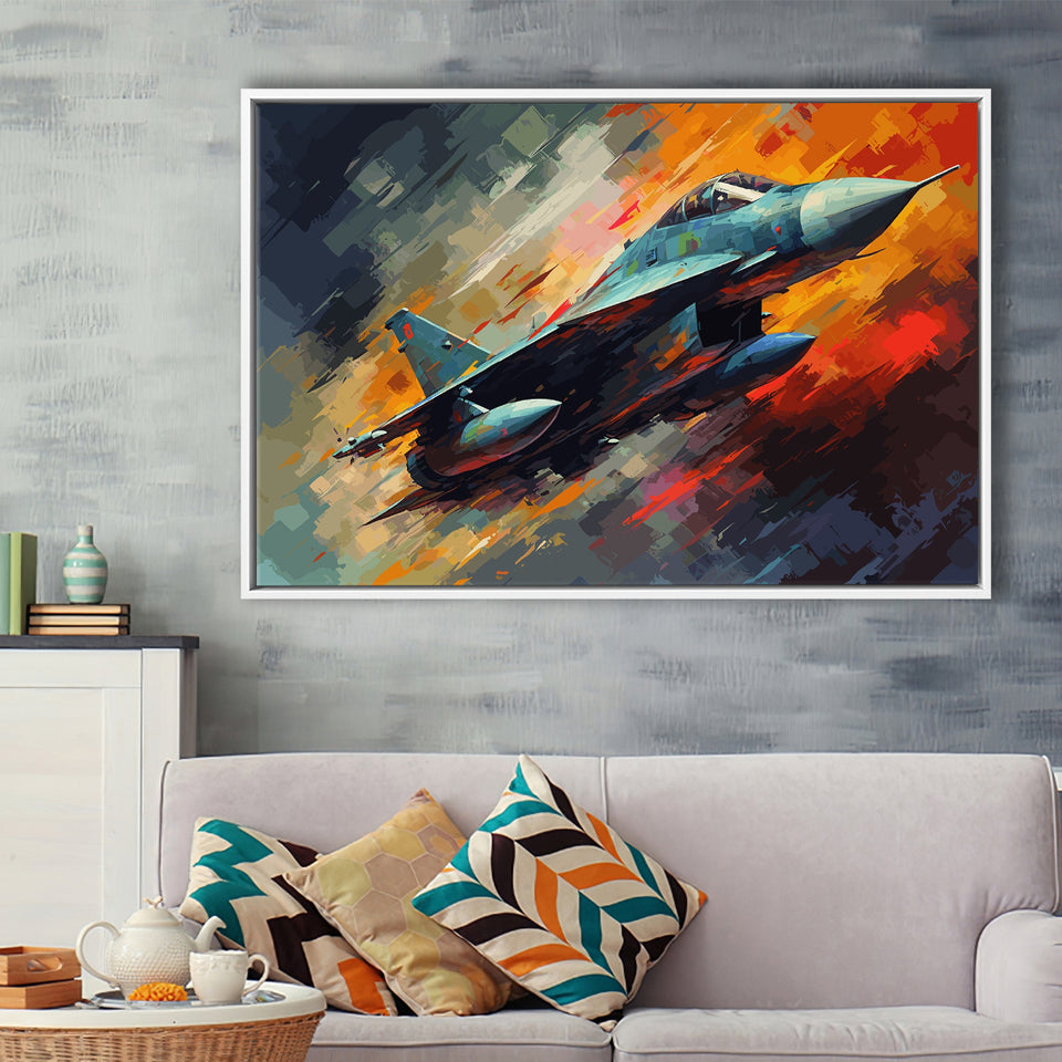 Fighter Jet Wall Art, Aviation Military Painting Art Framed Canvas Prints Wall Art, Floating Frame, Large Canvas Home Decor